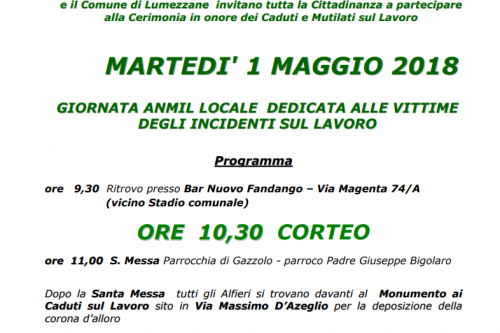 1 Maggio | “Giornata locale dedicata alle vittime degli incidenti sul lavoro”