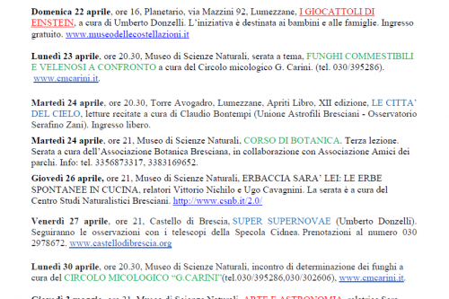 Appuntamenti con l’osservatorio Serafino Zani Appuntamenti con l’osservatorio Serafino Zani