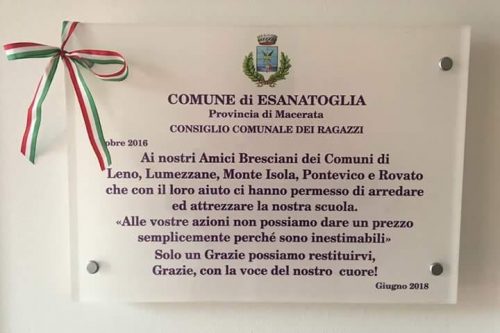 I ragazzi di Esanatoglia ringraziano Lumezzane per gli aiuti ricevuti