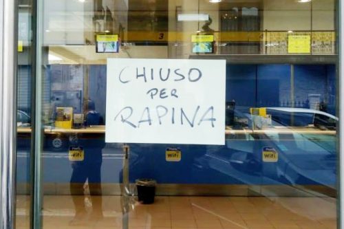 Lumezzane: rapina a mano armata alle Poste di San Sebastiano Lumezzane: rapina a mano armata alle Poste di San Sebastiano