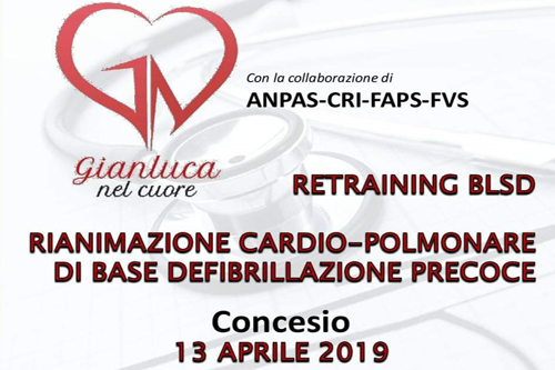 13 Aprile | Corso di Retraining BLSD a Concesio per il VI° “Memorial Gianluca” 13 Aprile | Corso di Retraining BLSD a Concesio per il VI° “Memorial Gianluca”